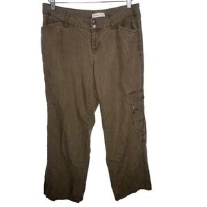 Coldwater Creek Cargo Pants P10 Brown Tencel Blend Embroidered Utility Boho